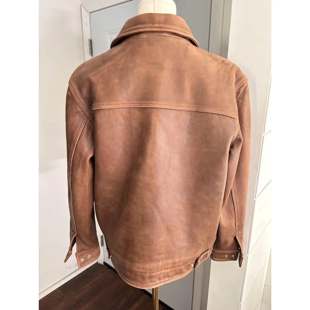 Gap Jacket Kids XL 12-16 Brown Leather Sherpa Lined Zip Coat Warm Winter